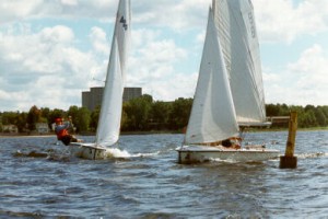 A dinghy is generally sailed by one or two people and the boat usually ranges from 6 feet to 18 feet long.